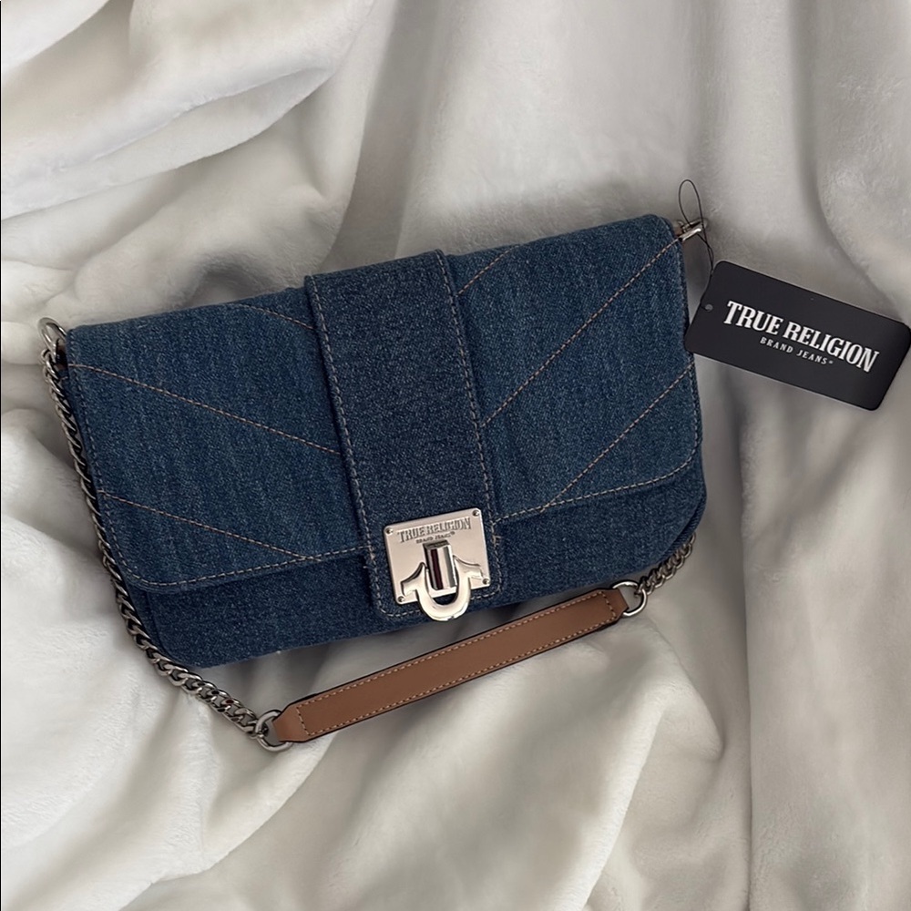 True Religion Blue and Brown Denim Purse